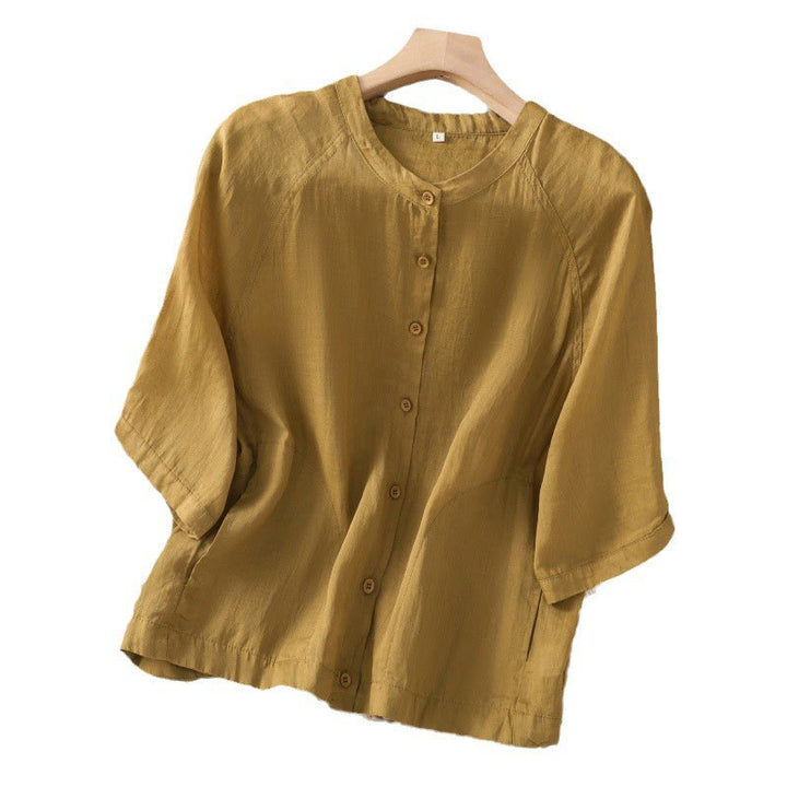 Chemise femme Buddha Stones Daily à manches trois-quarts en coton et lin avec poches - image 19