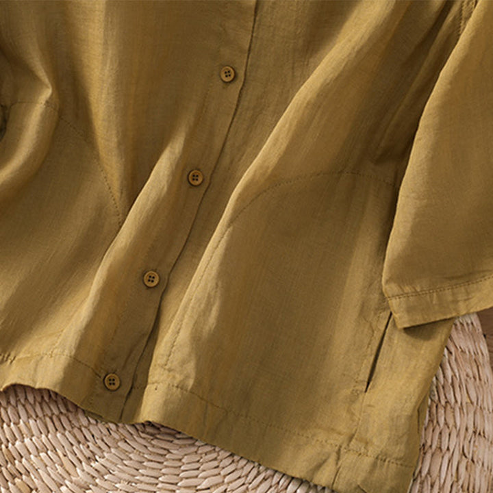 Chemise femme Buddha Stones Daily à manches trois-quarts en coton et lin avec poches - image 18