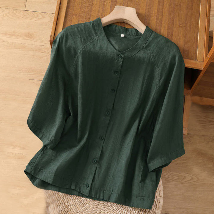 Chemise femme Buddha Stones Daily à manches trois-quarts en coton et lin avec poches - Vert foncé - US14，UK/AU18，EU46 (2XL) - image 20