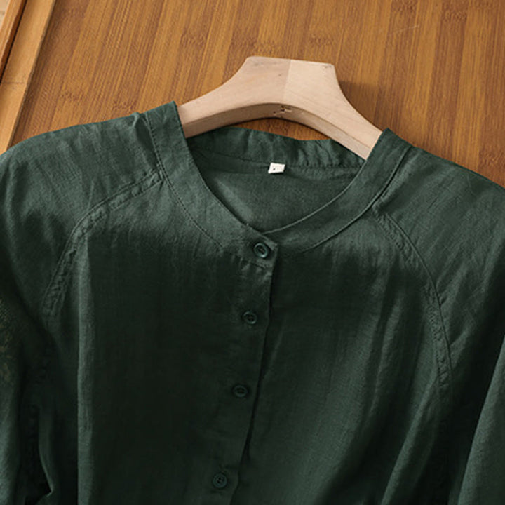 Chemise femme Buddha Stones Daily à manches trois-quarts en coton et lin avec poches - image 22