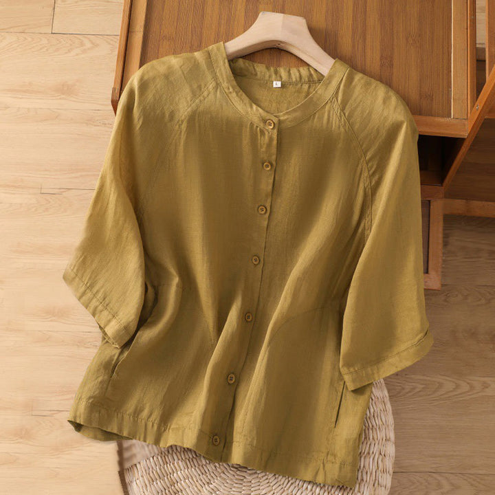 Chemise femme Buddha Stones Daily à manches trois-quarts en coton et lin avec poches - Verge d'or - US14，UK/AU18，EU46 (2XL) - image 10