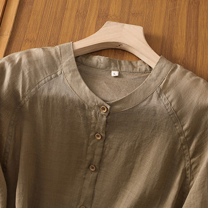Chemise femme Buddha Stones Daily à manches trois-quarts en coton et lin avec poches - image 3