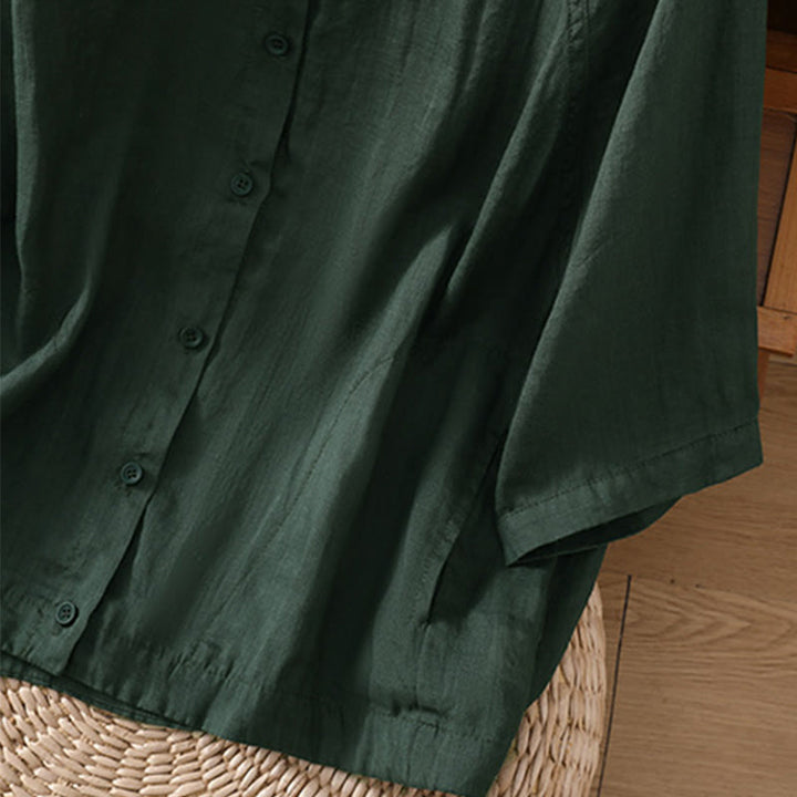 Chemise femme Buddha Stones Daily à manches trois-quarts en coton et lin avec poches - image 25
