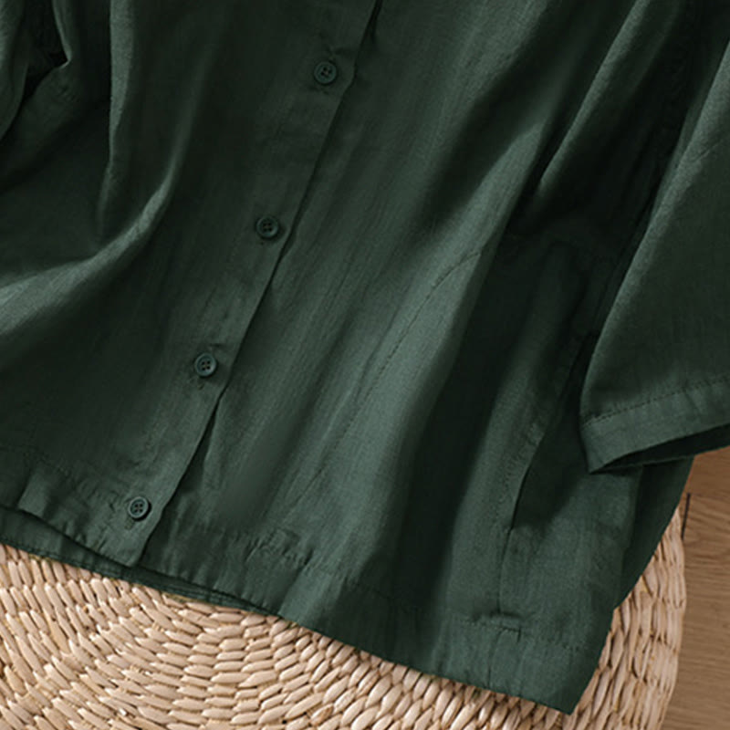 Chemise femme Buddha Stones Daily à manches trois-quarts en coton et lin avec poches - image 24
