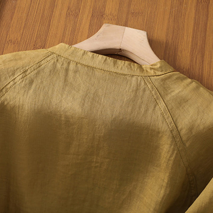 Chemise femme Buddha Stones Daily à manches trois-quarts en coton et lin avec poches - image 14