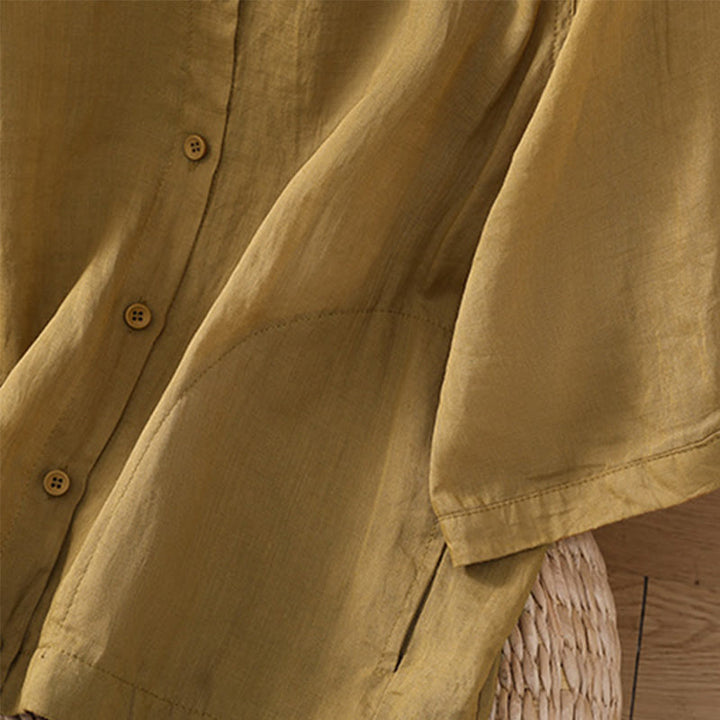 Chemise femme Buddha Stones Daily à manches trois-quarts en coton et lin avec poches - image 16
