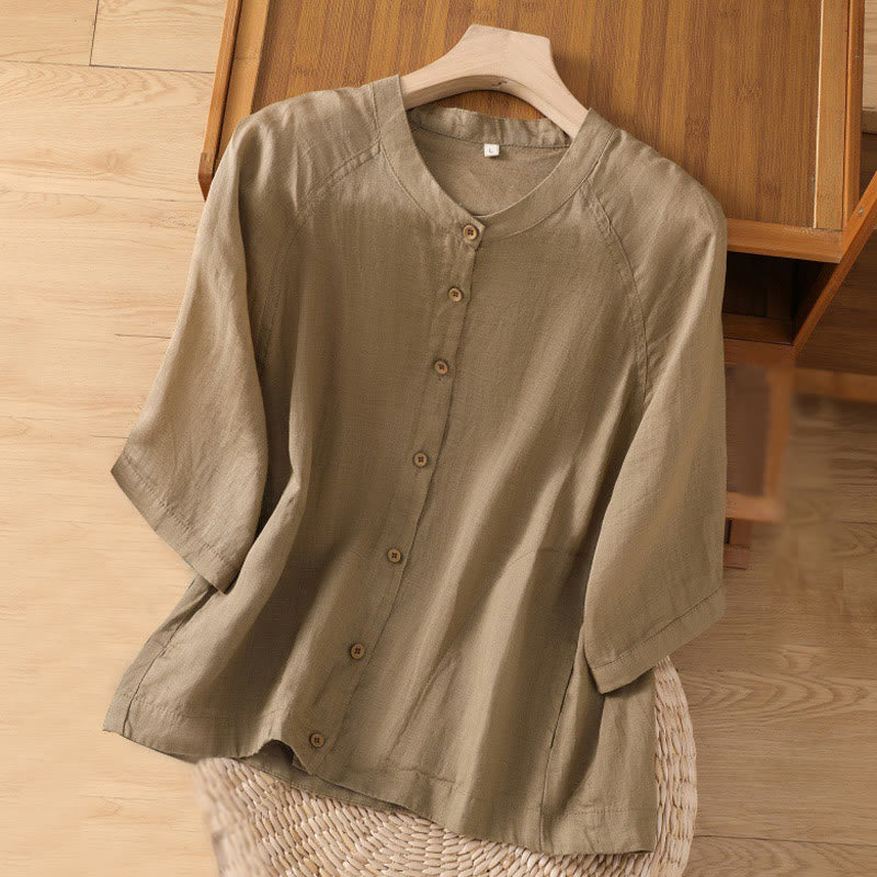 Chemise femme Buddha Stones Daily à manches trois-quarts en coton et lin avec poches - Tanné - US14，UK/AU18，EU46 (2XL) - image 1