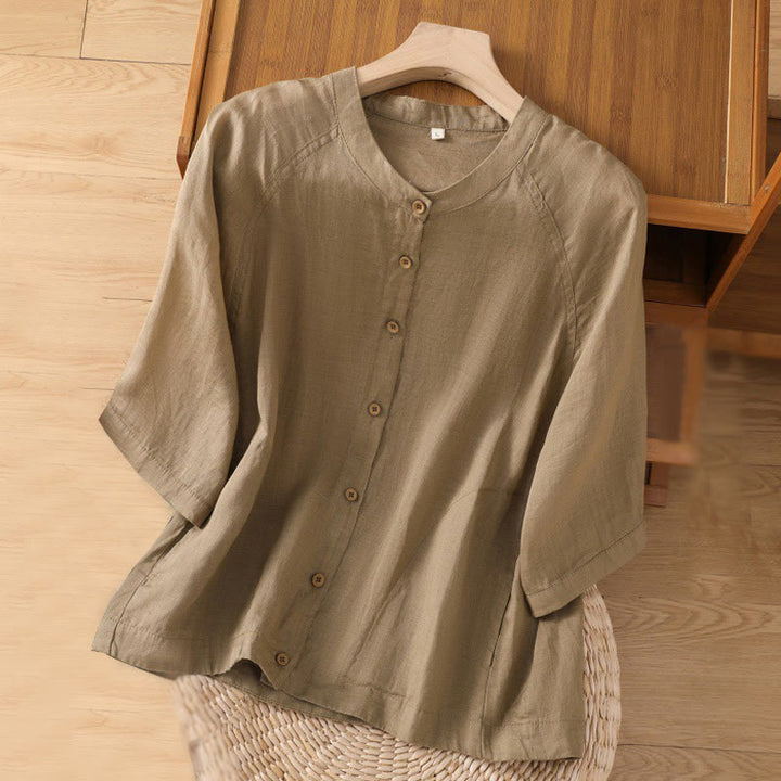 Chemise femme Buddha Stones Daily à manches trois-quarts en coton et lin avec poches - Tanné - US14，UK/AU18，EU46 (2XL) - image 1