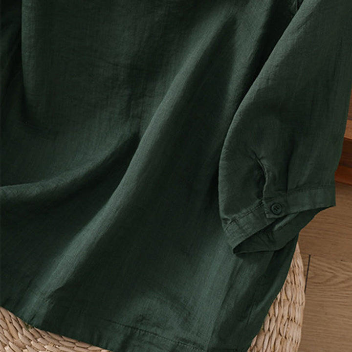 Chemise femme Buddha Stones Daily à manches trois-quarts en coton et lin avec poches - image 27