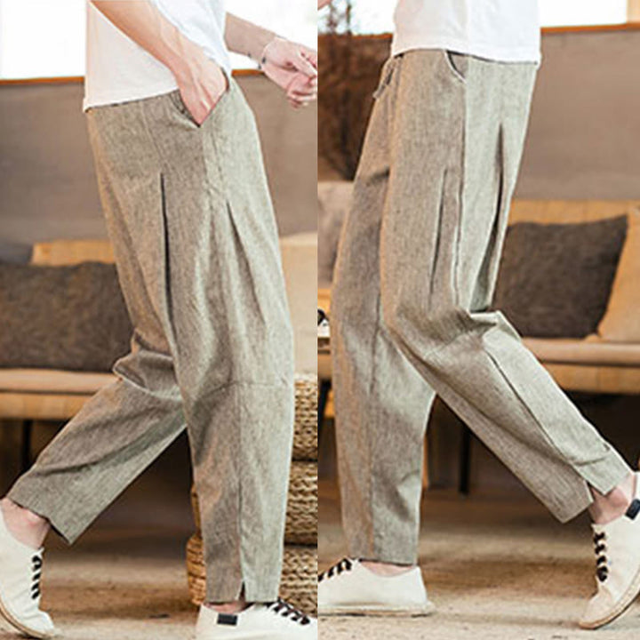 Pantalon fuselé en lin uni avec cordon de serrage et poches pour homme Motif Buddha Stones - image 10