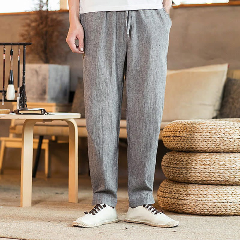 Pantalon fuselé en lin uni avec cordon de serrage et poches pour homme Motif Buddha Stones - Gris foncé - US/UK/AU46，EU56 (5XL) - image 11
