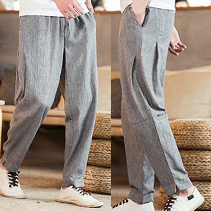 Pantalon fuselé en lin uni avec cordon de serrage et poches pour homme Motif Buddha Stones - image 18