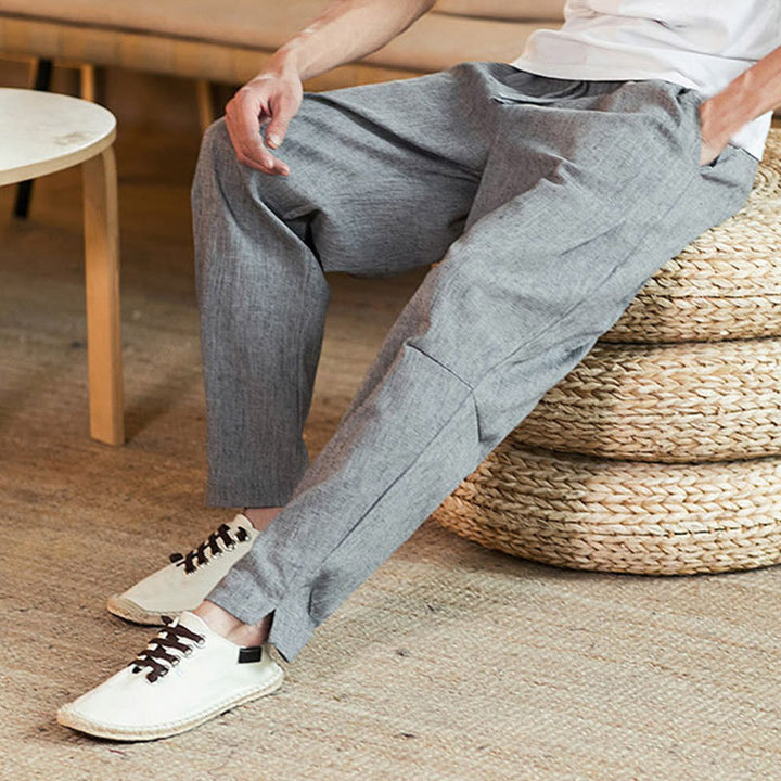 Pantalon fuselé en lin uni avec cordon de serrage et poches pour homme Motif Buddha Stones - image 17