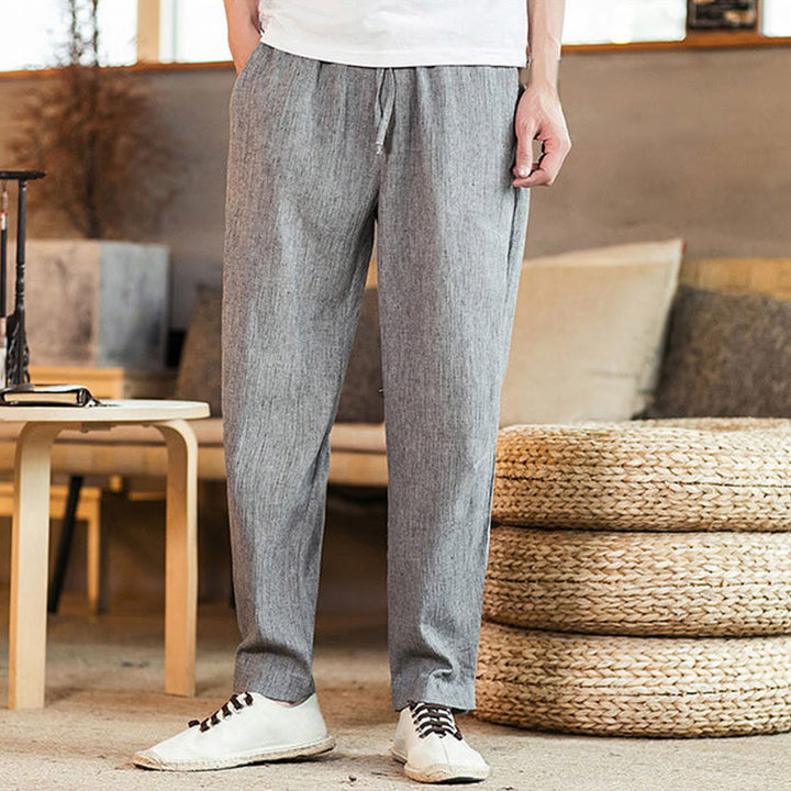 Pantalon fuselé en lin uni avec cordon de serrage et poches pour homme Motif Buddha Stones - image 15