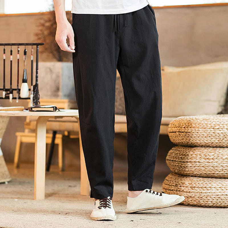 Pantalon fuselé en lin uni avec cordon de serrage et poches pour homme Motif Buddha Stones - image 21