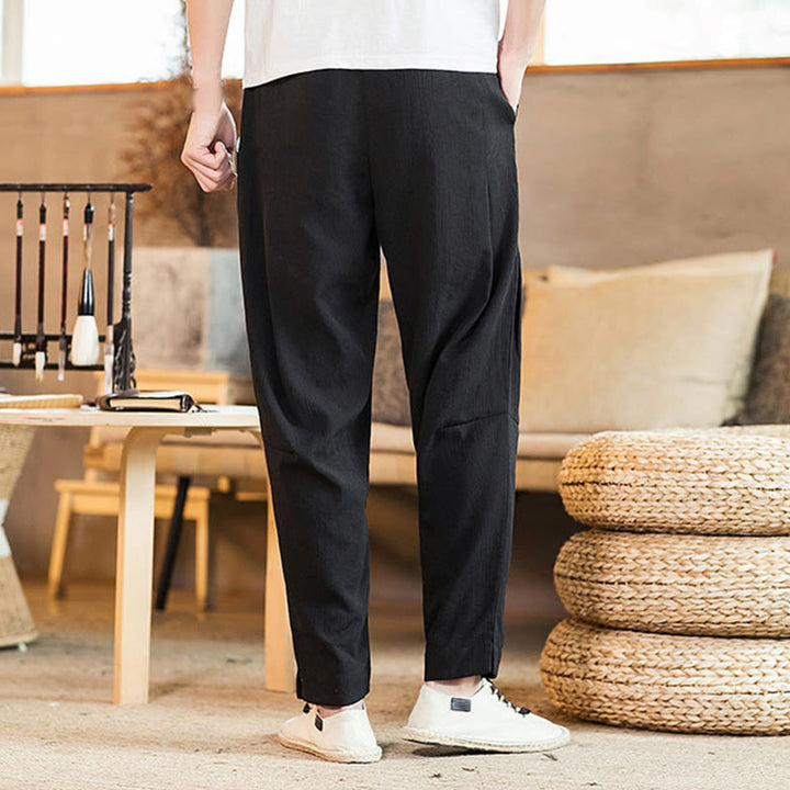Pantalon fuselé en lin uni avec cordon de serrage et poches pour homme Motif Buddha Stones - image 23