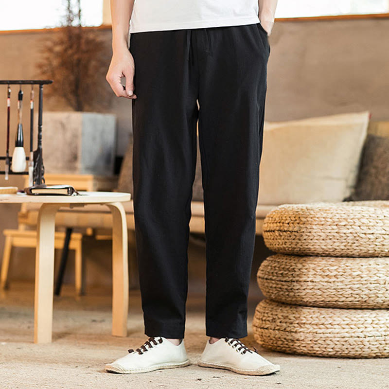 Pantalon fuselé en lin uni avec cordon de serrage et poches pour homme Motif Buddha Stones - image 20