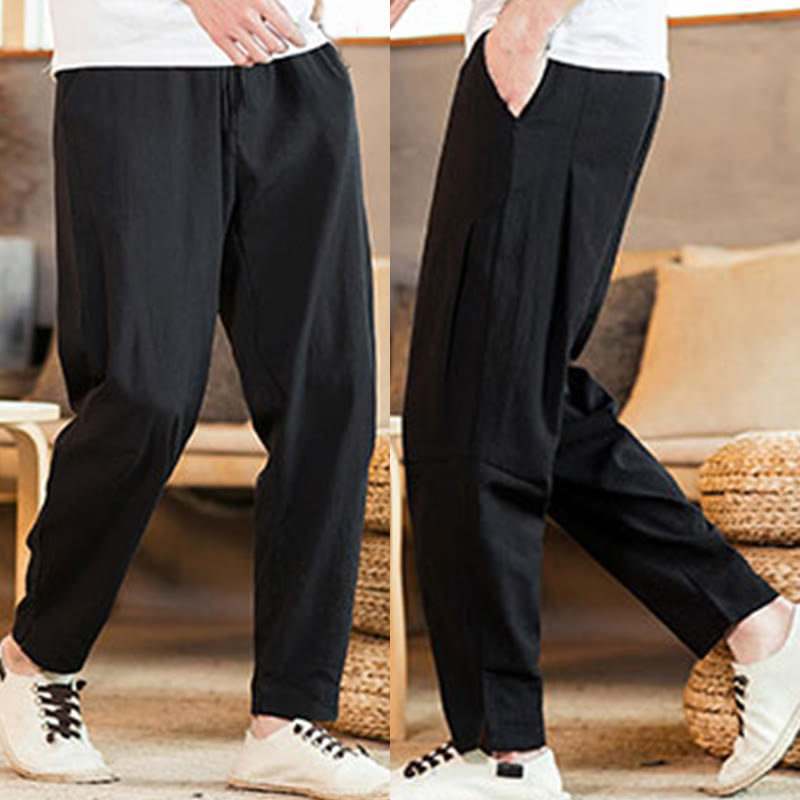 Pantalon fuselé en lin uni avec cordon de serrage et poches pour homme Motif Buddha Stones - image 26
