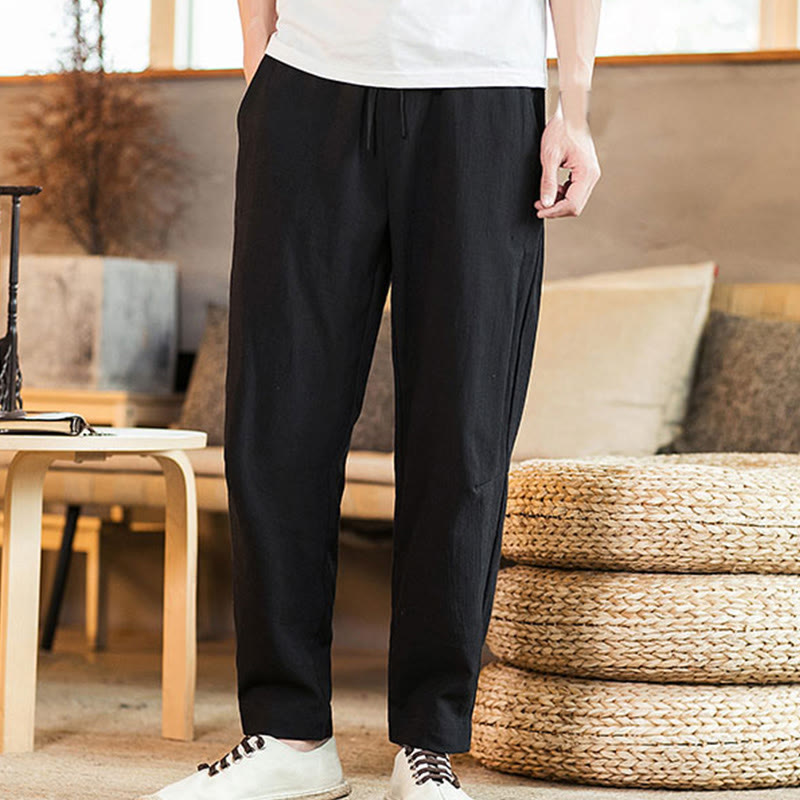 Pantalon fuselé en lin uni avec cordon de serrage et poches pour homme Motif Buddha Stones - image 22