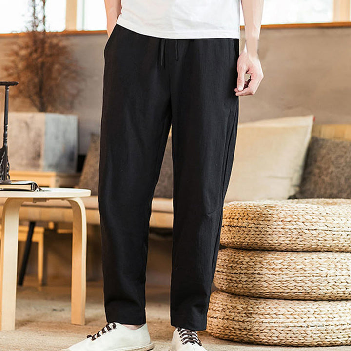 Pantalon fuselé en lin uni avec cordon de serrage et poches pour homme Motif Buddha Stones - image 22