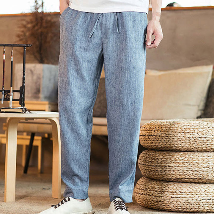 Pantalon fuselé en lin uni avec cordon de serrage et poches pour homme Motif Buddha Stones - image 29