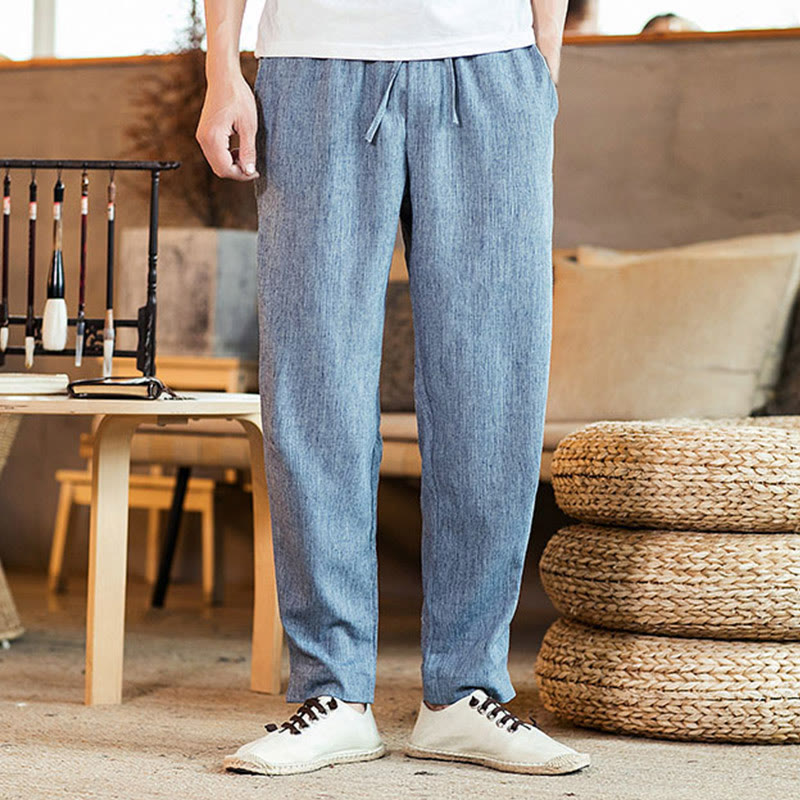 Pantalon fuselé en lin uni avec cordon de serrage et poches pour homme Motif Buddha Stones - Bleu acier clair - US/UK/AU46，EU56 (5XL) - image 27