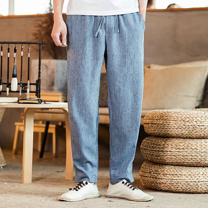 Pantalon fuselé en lin uni avec cordon de serrage et poches pour homme Motif Buddha Stones - Bleu acier clair - US/UK/AU46，EU56 (5XL) - image 27