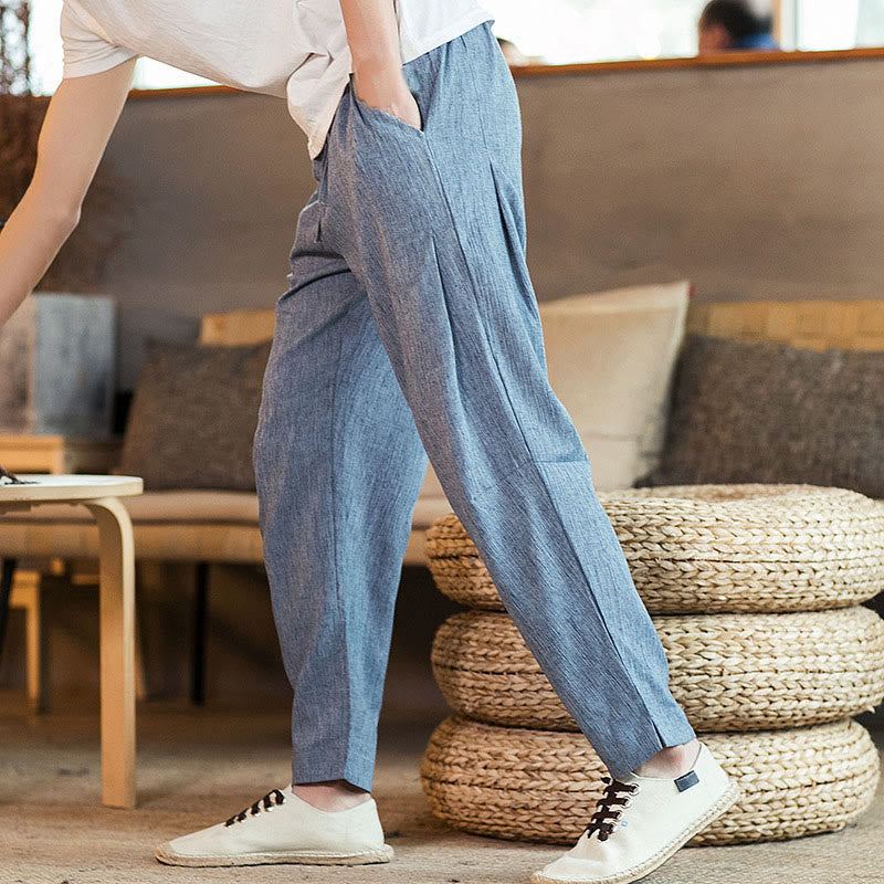 Pantalon fuselé en lin uni avec cordon de serrage et poches pour homme Motif Buddha Stones - image 31