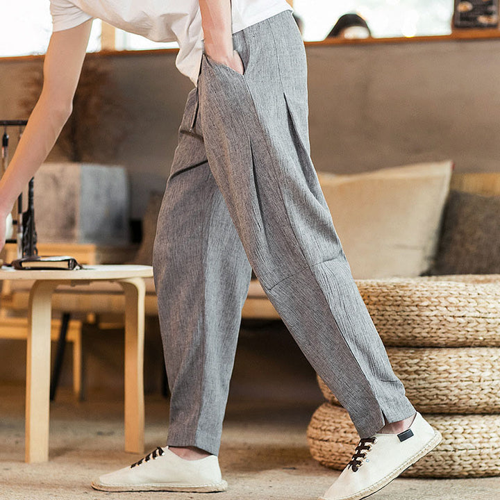 Pantalon fuselé en lin uni avec cordon de serrage et poches pour homme Motif Buddha Stones - image 16