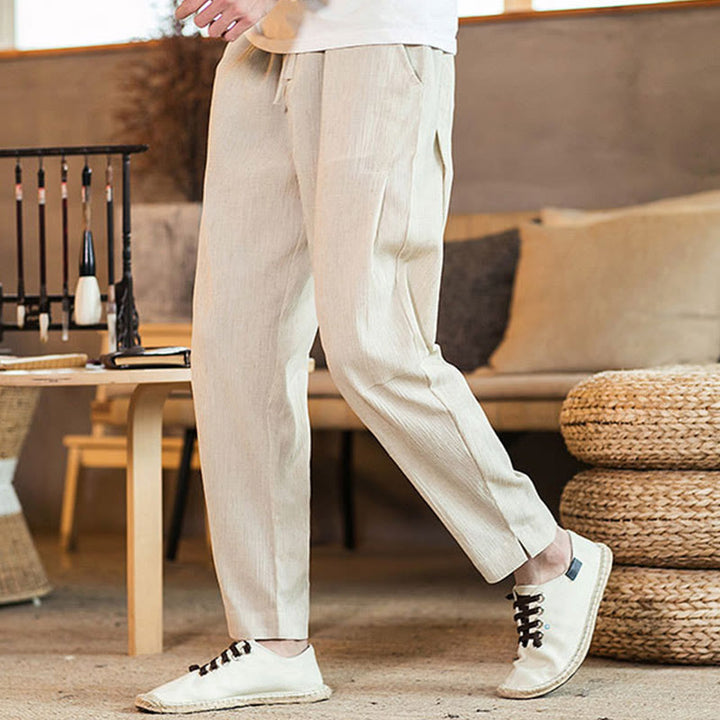 Pantalon fuselé en lin uni avec cordon de serrage et poches pour homme Motif Buddha Stones - Beige - US/UK/AU46，EU56 (5XL) - image 35