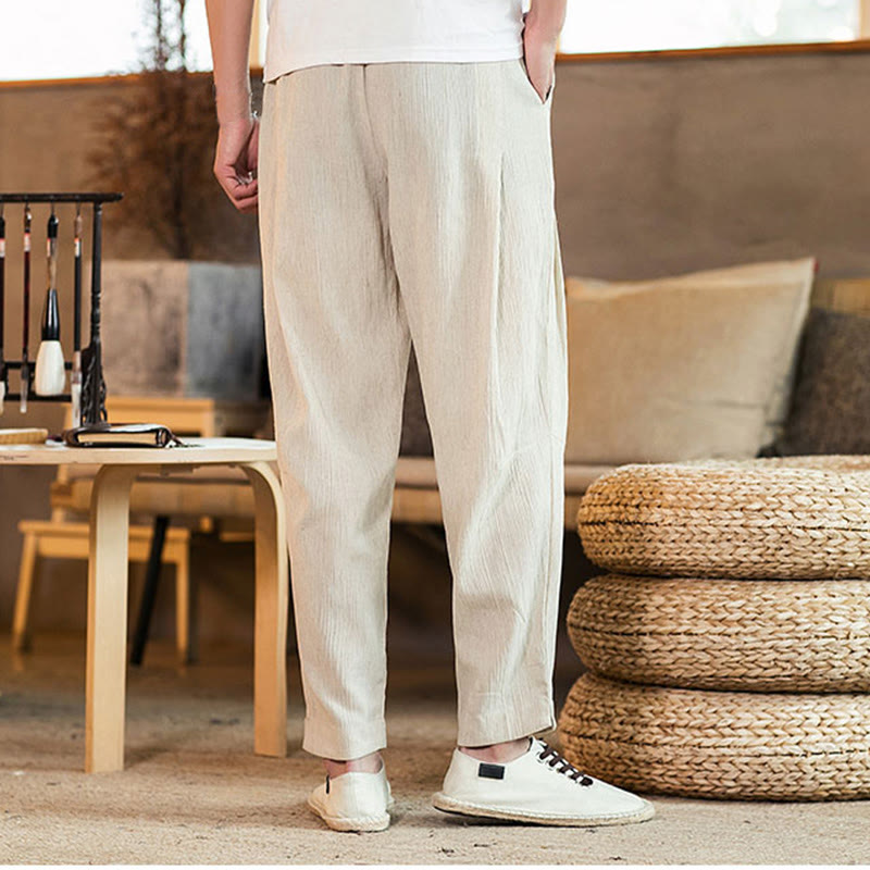 Pantalon fuselé en lin uni avec cordon de serrage et poches pour homme Motif Buddha Stones - image 38