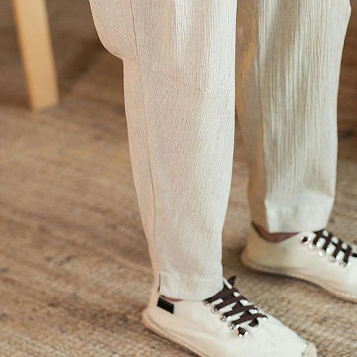Pantalon fuselé en lin uni avec cordon de serrage et poches pour homme Motif Buddha Stones - image 44