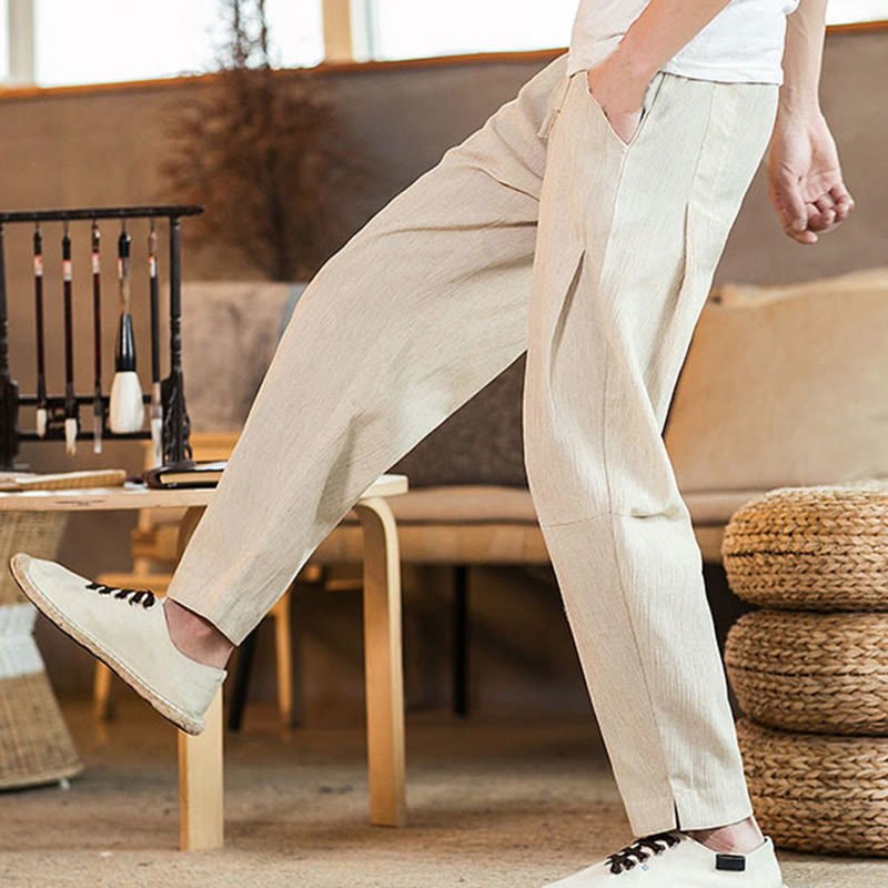 Pantalon fuselé en lin uni avec cordon de serrage et poches pour homme Motif Buddha Stones - image 41