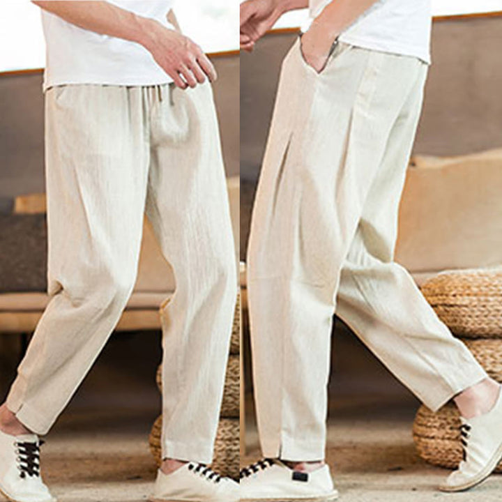 Pantalon fuselé en lin uni avec cordon de serrage et poches pour homme Motif Buddha Stones - image 45