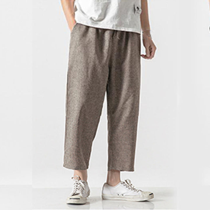Pantalon d'été uni en coton et lin pour homme avec poches, longueur 7-8, Buddha Stones - image 3