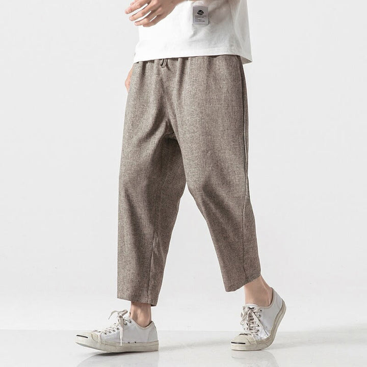 Pantalon d'été uni en coton et lin pour homme avec poches, longueur 7-8, Buddha Stones - image 4