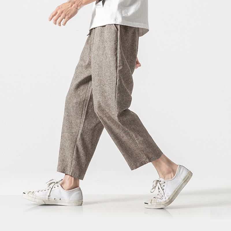 Pantalon d'été uni en coton et lin pour homme avec poches, longueur 7-8, Buddha Stones - Tanné - US/UK/AU46，EU56 (5XL) - image 1