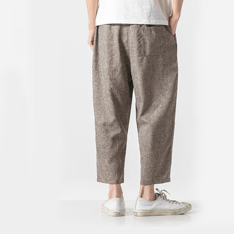 Pantalon d'été uni en coton et lin pour homme avec poches, longueur 7-8, Buddha Stones - image 5
