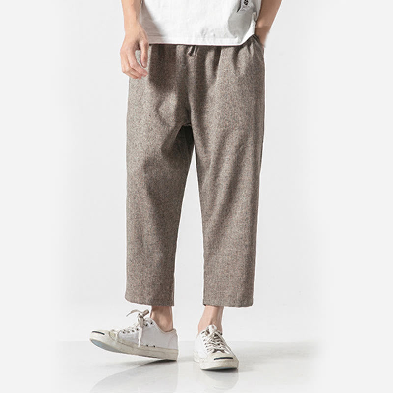Pantalon d'été uni en coton et lin pour homme avec poches, longueur 7-8, Buddha Stones - image 7