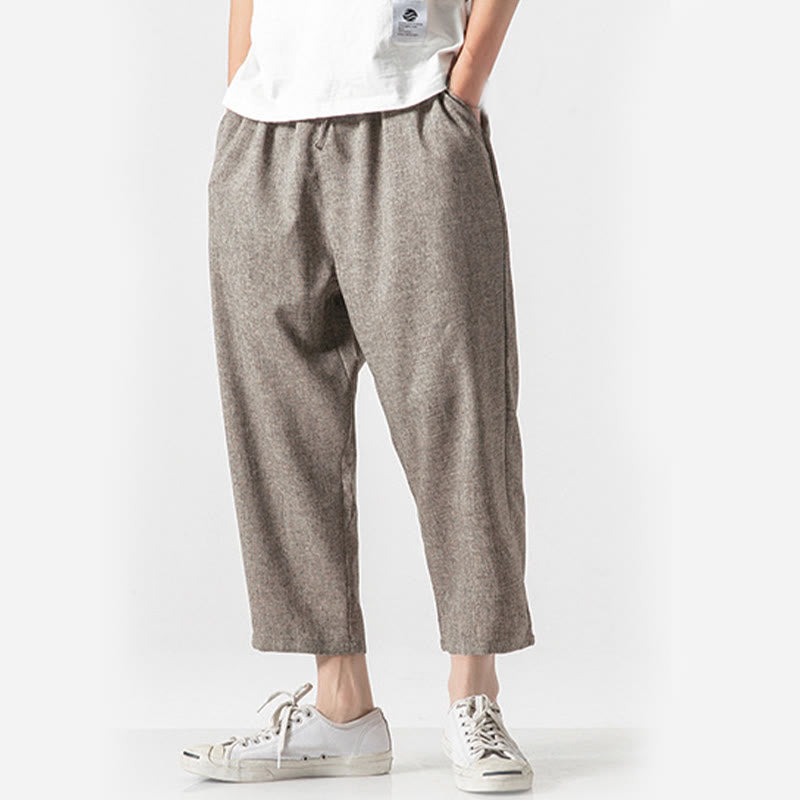 Pantalon d'été uni en coton et lin pour homme avec poches, longueur 7-8, Buddha Stones - image 6