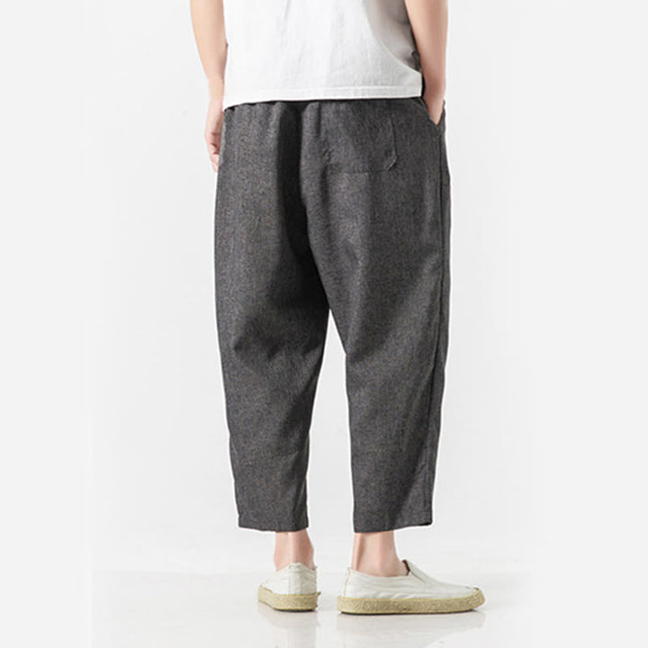 Pantalon d'été uni en coton et lin pour homme avec poches, longueur 7-8, Buddha Stones - image 14