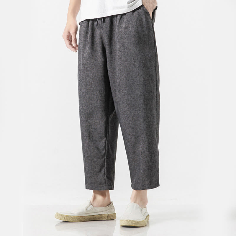 Pantalon d'été uni en coton et lin pour homme avec poches, longueur 7-8, Buddha Stones - image 12