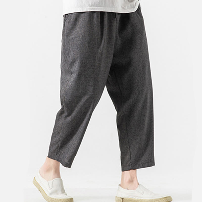 Pantalon d'été uni en coton et lin pour homme avec poches, longueur 7-8, Buddha Stones - image 15