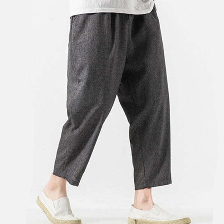 Pantalon d'été uni en coton et lin pour homme avec poches, longueur 7-8, Buddha Stones - image 15