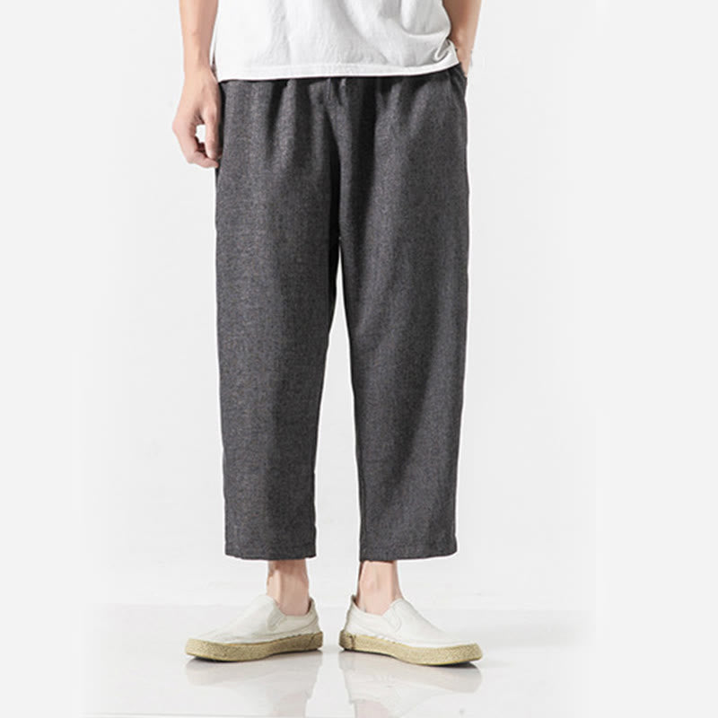 Pantalon d'été uni en coton et lin pour homme avec poches, longueur 7-8, Buddha Stones - image 16