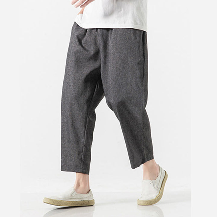 Pantalon d'été uni en coton et lin pour homme avec poches, longueur 7-8, Buddha Stones - image 13