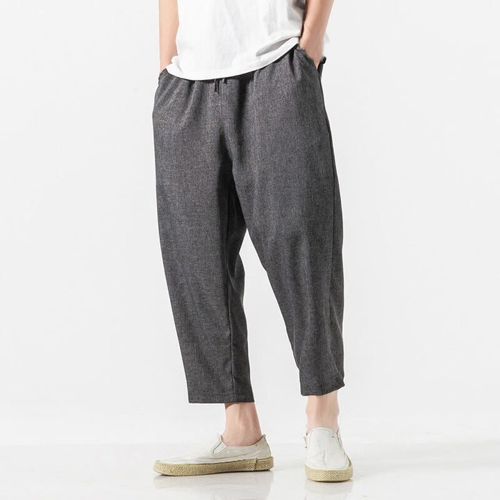 Pantalon d'été uni en coton et lin pour homme avec poches, longueur 7-8, Buddha Stones - image 17