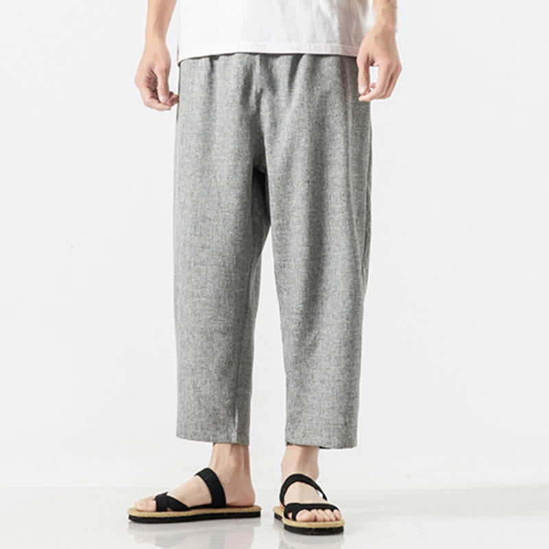 Pantalon d'été uni en coton et lin pour homme avec poches, longueur 7-8, Buddha Stones - image 31
