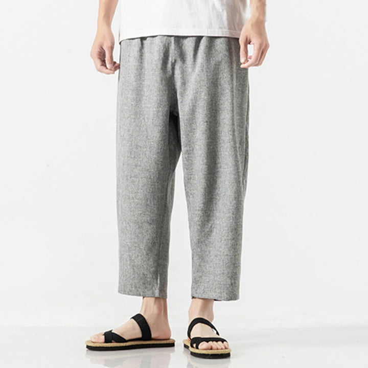 Pantalon d'été uni en coton et lin pour homme avec poches, longueur 7-8, Buddha Stones - image 31