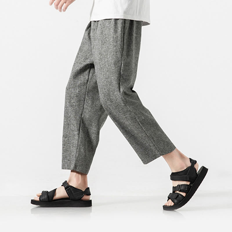 Pantalon d'été uni en coton et lin pour homme avec poches, longueur 7-8, Buddha Stones - image 20